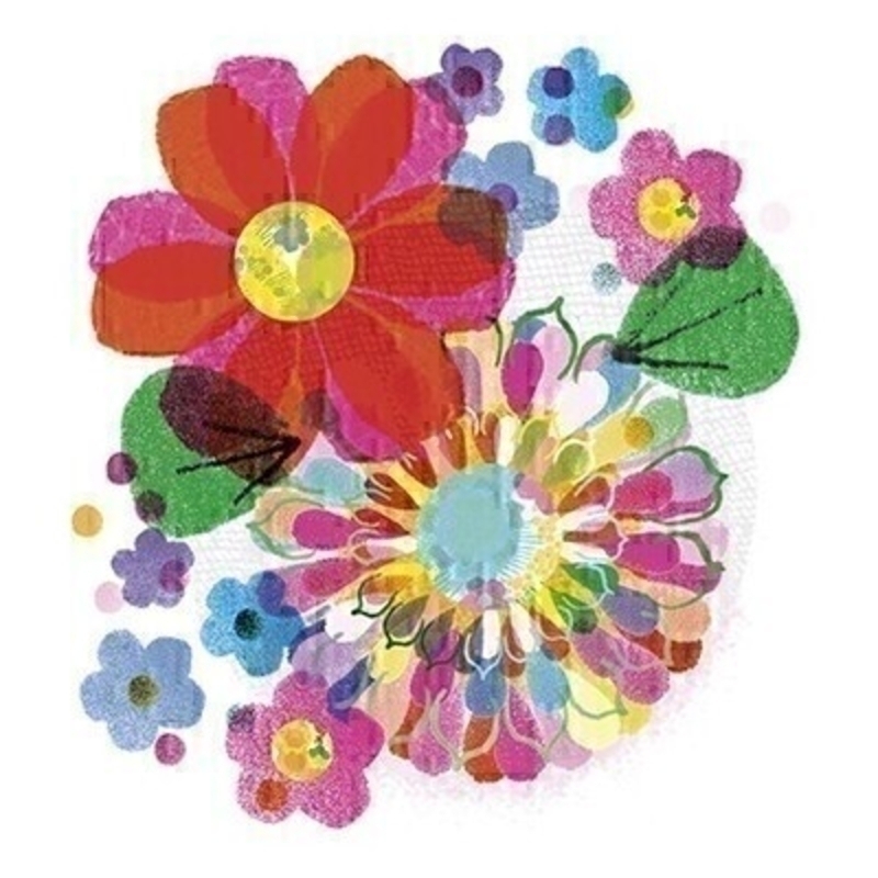 Bright flowers blank greetings card with envelope. This bright card with flowers is blank inside for you to write your own message.  Perfect for birthdays get well or just because.